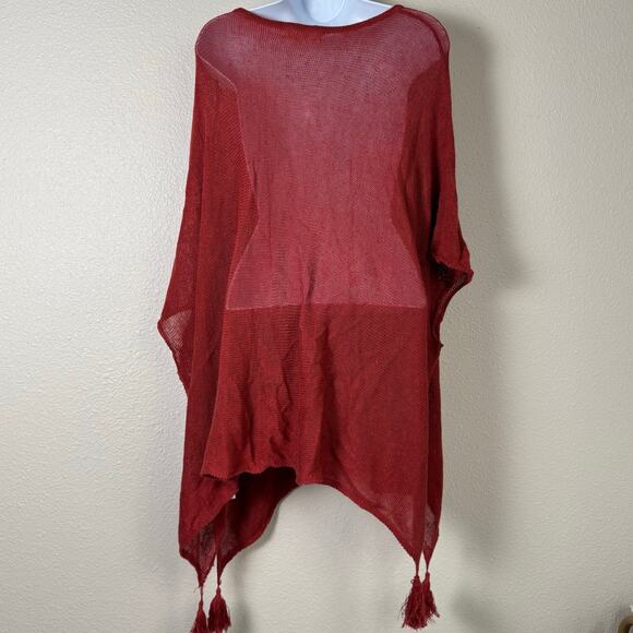 johnny was calme | rust orange sheer fringe knit boho poncho sz XS/S - Picture 5 of 9